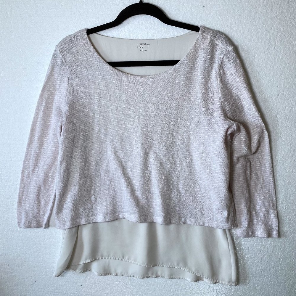 Ann Taylor LOFT Women's Size Medium Pink White Layered Sweater Pullover Textured